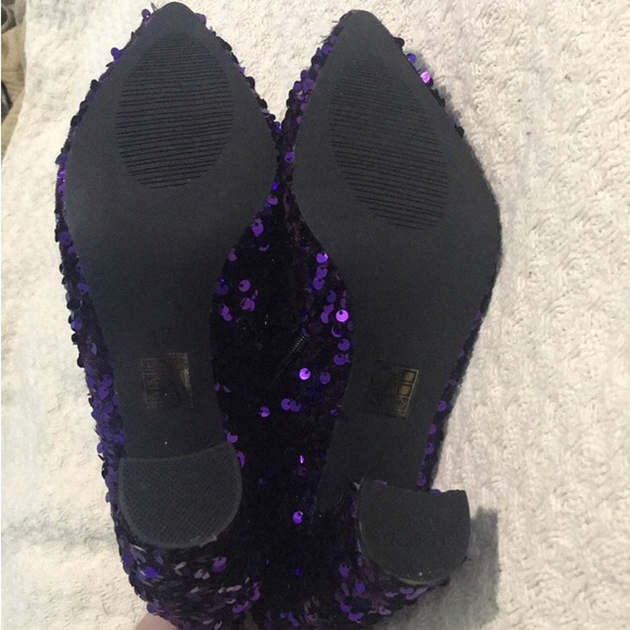 NWT Purple Sequin Pointed Toe Chunky Heel Ankle Boots - Picture 5 of 8
